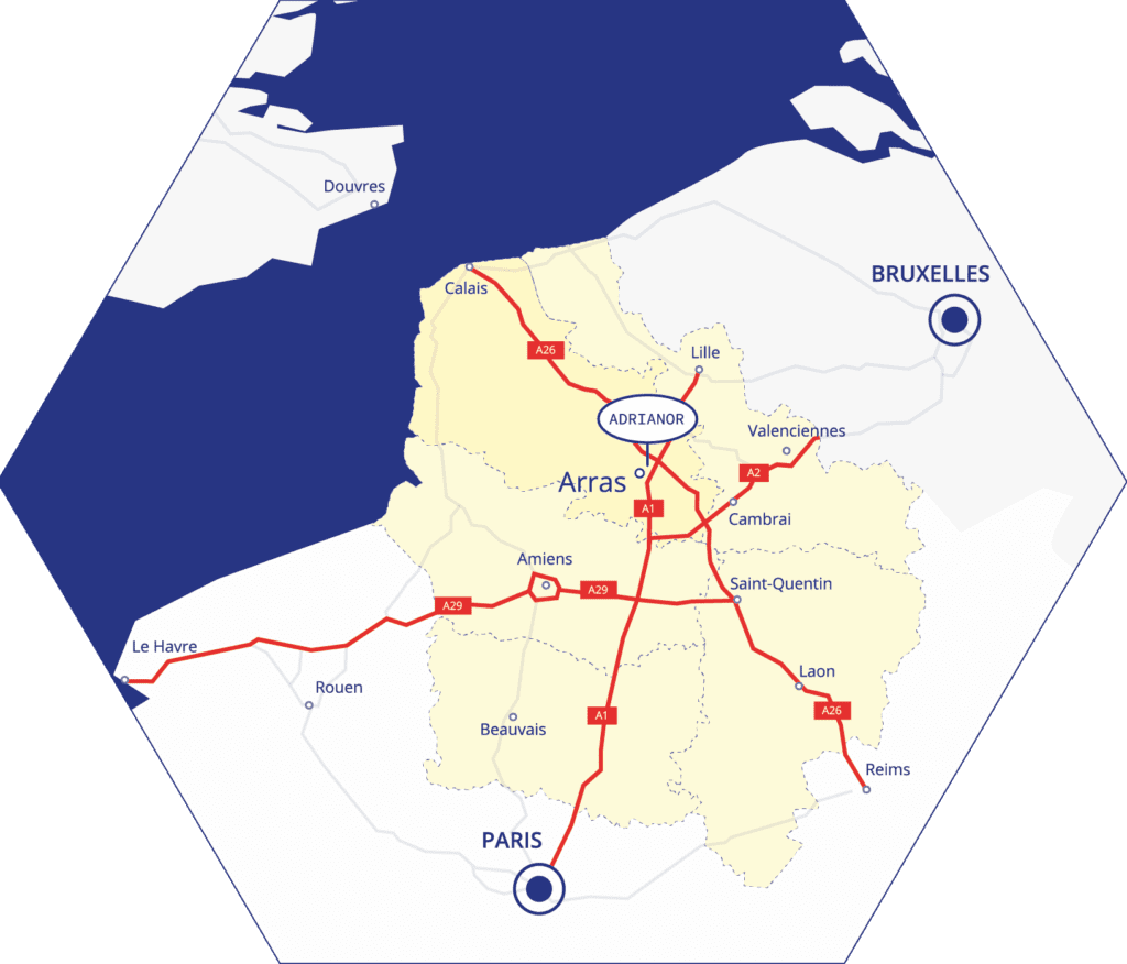 map de la localisation de L'adrianor situer à Arras dans le nord de la france